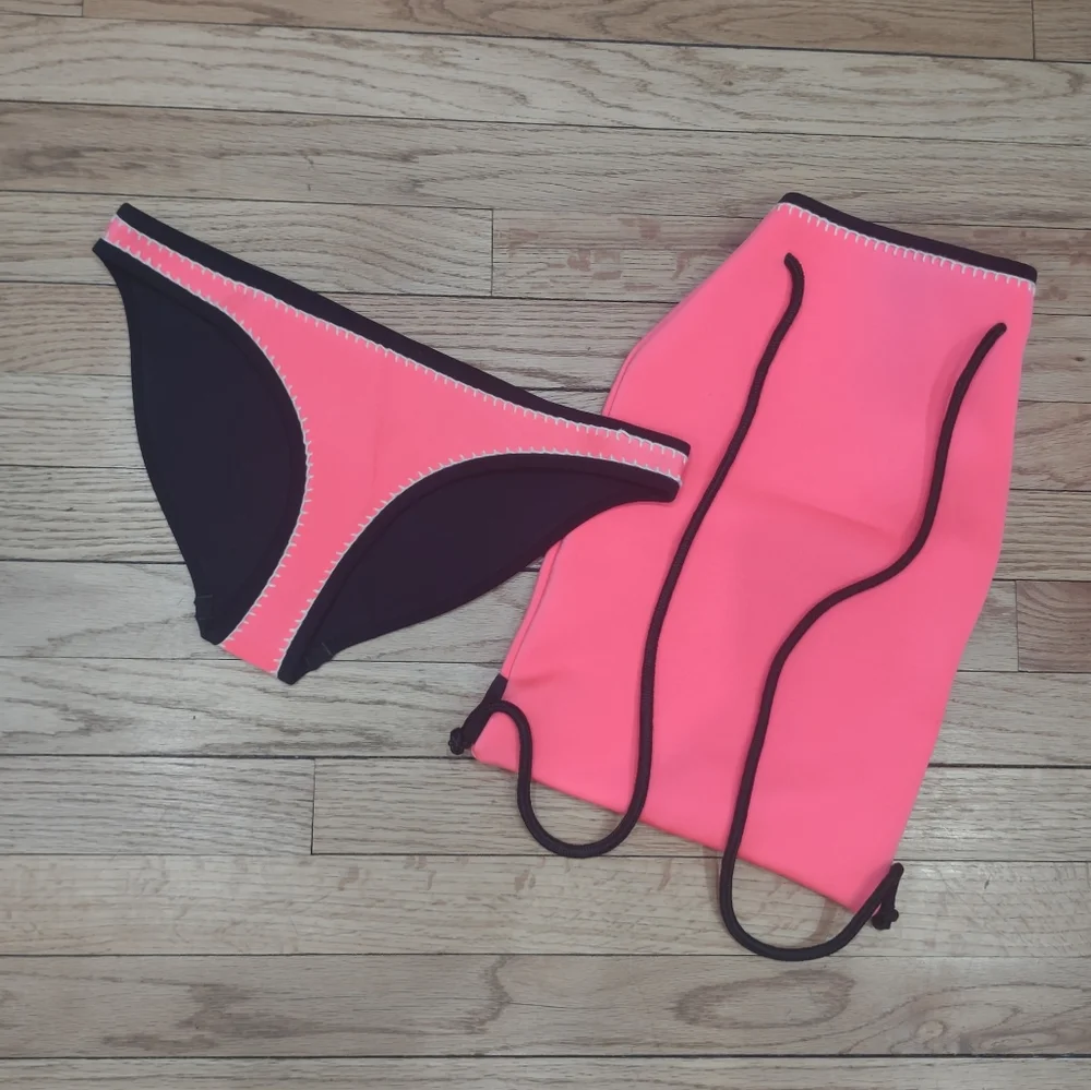 Triangl swimwear neon pink neoprene bikini bottom L and matching backpack